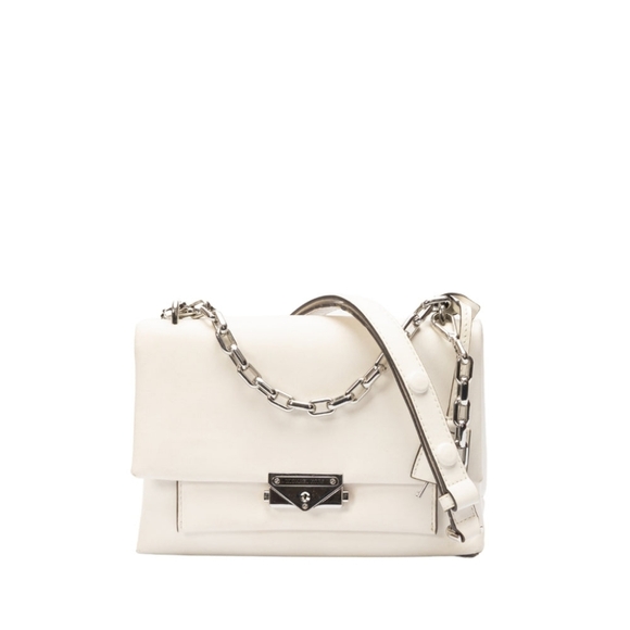 Michael Kors Chic White Leather Shoulder Bag with Silver Chain Strap 7"H*10.5" - Picture 1 of 4